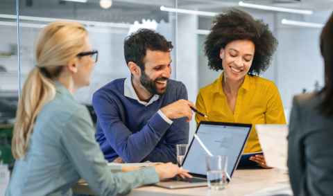 office workers laughing